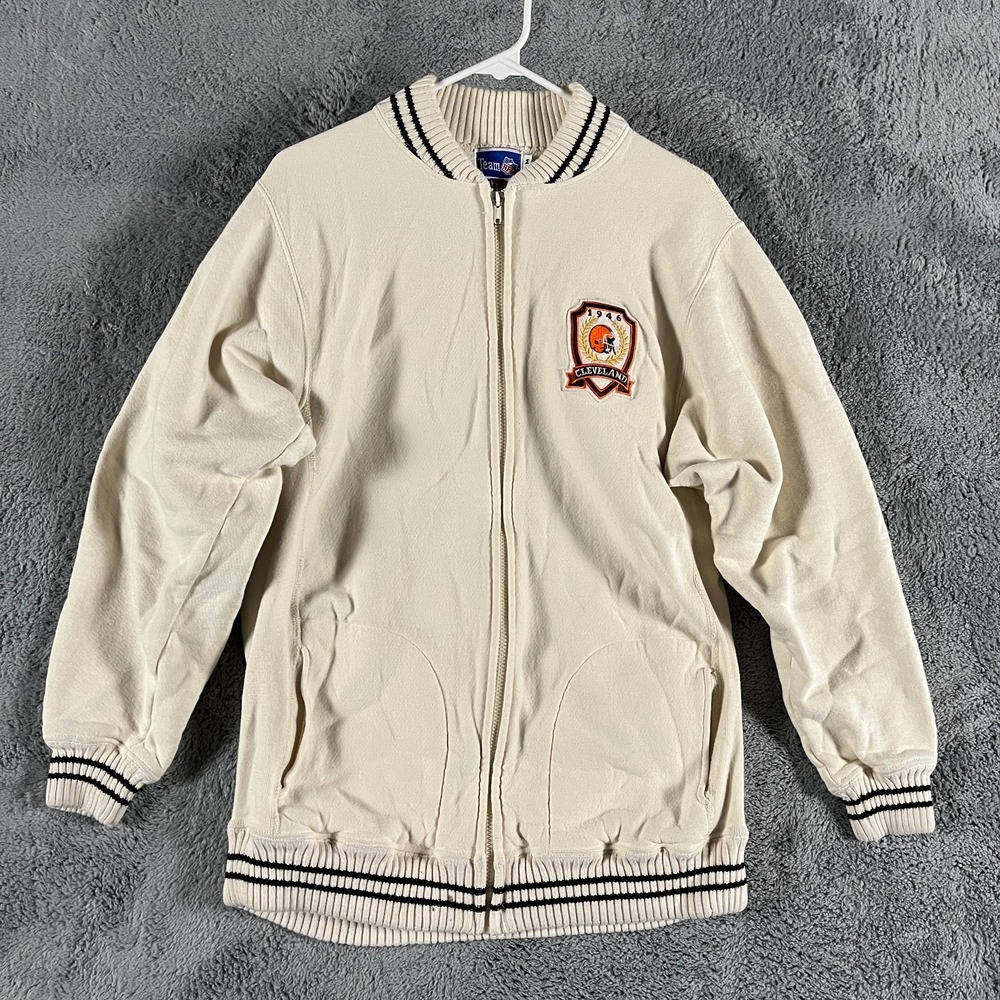 Vtg Cleveland Browns Full Zip Sweater Men Medium Cream Nutmeg Mills NFL Football